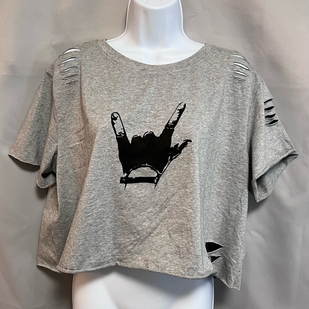 SweatyRocks Women's Short Sleeve T Shirt Graphic Print Distressed Crop Top XXL